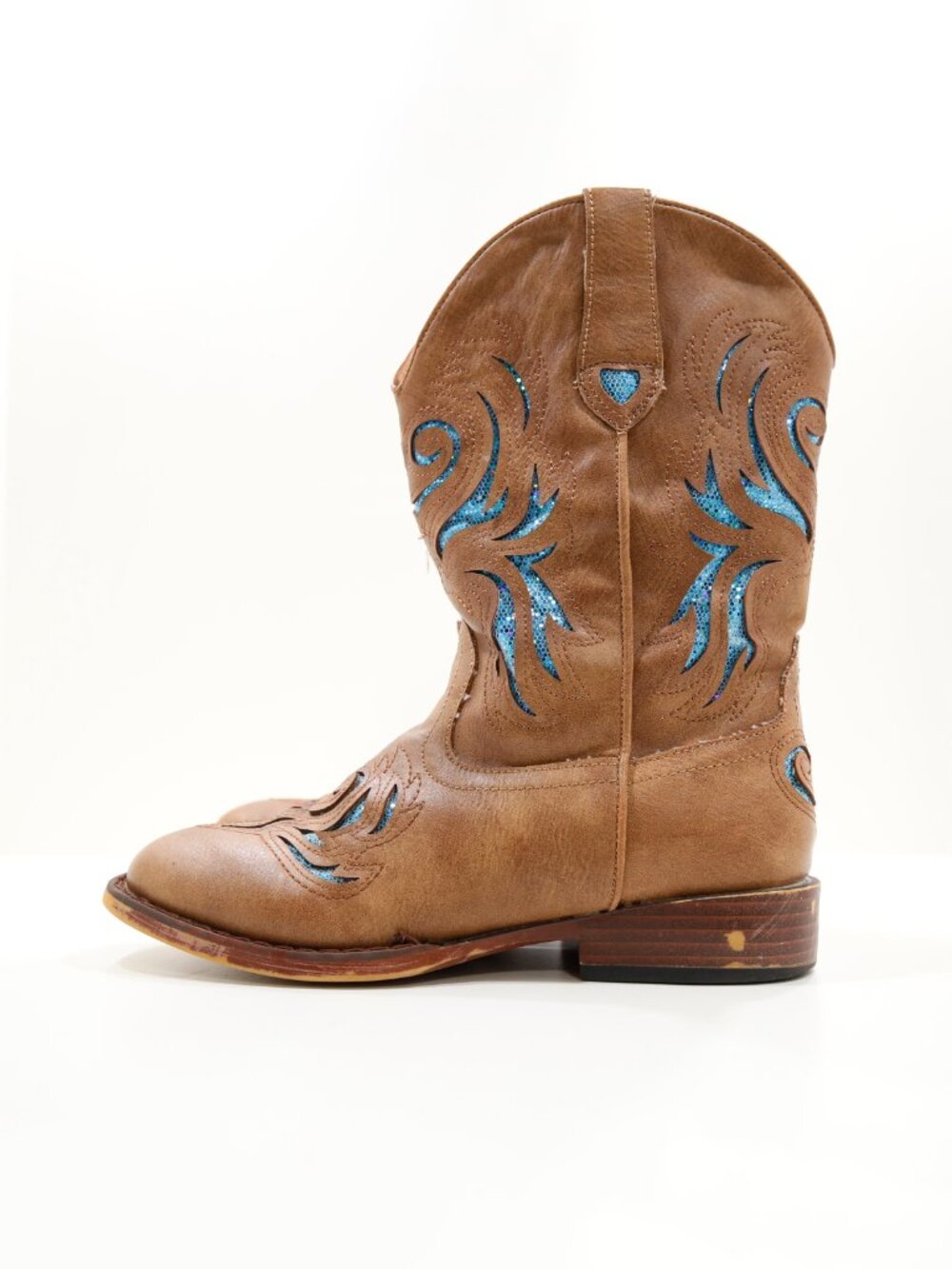 Roper Glitter Breeze Brown Faux Leather Western Cowgirl Boots - Girls' 2